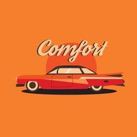 retro klassiek auto in wijnoogst stijl. vector illustratie met oranje achtergrond. sport racing auto.