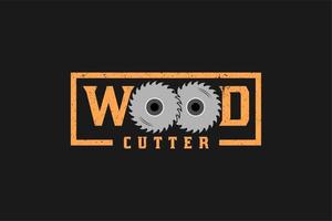 hout snijder typografie met circulaire zag voor hout industrie logo, timmerman, houthakker vector