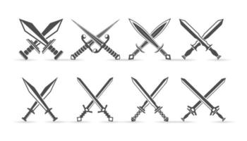 kruis zwaard set. strijd logo elementen, reeks van heraldisch zwaard vector silhouet illustraties