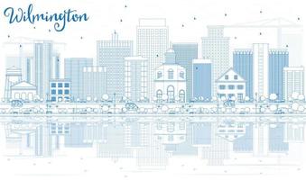 schets wilmington horizon met blauw gebouwen en reflecties. vector