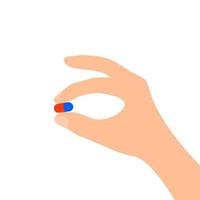 vector illustratie van een vrouw hand- Holding rood en blauw geneeskrachtig pillen. vinger icoon nemen geneesmiddel. Super goed voor medisch zorg logo's. Gezondheid. medisch drugs. apotheker. tablet geneesmiddel. vlak vector.