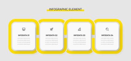bedrijf infographic presentatie met geel kleur 4 afgeronde rechthoek, opties, en pictogrammen. kan worden gebruikt voor werkwijze diagram, presentaties, workflow lay-out, banier, stromen tabel vector