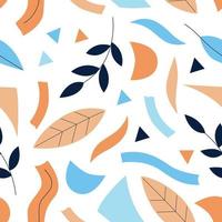 botanisch naadloos patroon met abstract elementen Aan een wit achtergrond. kleurrijk vector achtergrond met gebladerte. oranje en donker blauw. perfect voor kleding ontwerp, textiel, behang, notebooks