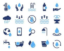 drinken schoon water silhouet zwart icoon set. water laten vallen ecologie vloeistof glyph pictogram. kraan, tik, fontein, Frisdrank, regenen, douche, bad zuiverheid aqua symbool. geïsoleerd vector illustratie.