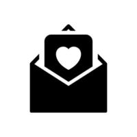 Valentijn dag liefde ansichtkaart met envelop. zorg, liefdadigheid, vrijwilligerswerk en schenken concept. liefde bericht silhouet icoon. romantisch ansichtkaart of envelop pictogram. vector illustratie.