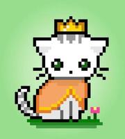 pixel 8-bits kat die een koningspak draagt. dieren voor spelactiva in vectorillustratie. vector