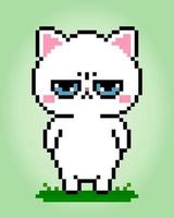 pixel 8 beetje boos wit kat. dieren voor spel middelen in vector illustratie.