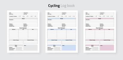 wielersport logboek voor fiets geliefden, fiets rijder gegevens en dagelijks kilometerstand toezicht houden op logboek vector