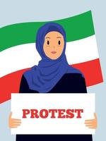 protesten in iran. rally en protest in ik rende 2022. vrouwen vrijheid in iran. de vrouw vraagt voor helpen. moslim Dames in een hijab protest. Arabisch meisje Holding een blanco poster. ondersteuning ik rende vector