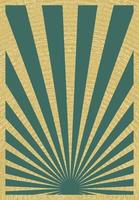 wijnoogst groen en goud zonnestraal strepen poster sjabloon met stralen gecentreerd Bij de onderkant, vakantie achtergrond. retro geïnspireerd grunge zon barst, verticaal artwork vector