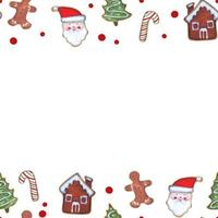 Kerstmis naadloos patroon kader groet kaart met peperkoeken waterverf hand- getrokken illustratie voor decoratie vector