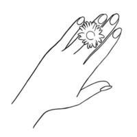lijn kunst minimaal van hand- Holding bloem in hand- getrokken concept voor decoratie, tekening hedendaags stijl vector