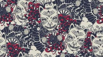 Japans thema naadloos patroon met een kitsune-masker