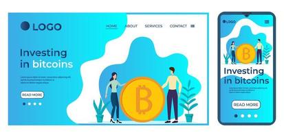 investeren in bitcoins.sjabloon voor de gebruiker koppel van de website's huis pagina.landing bladzijde sjabloon.de aangepaste ontwerp van de smartphone.vector illustratie. vector