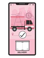 roze telefoonscherm en bestelwagen vector