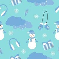naadloos hand- getrokken patroon van winter elementen Aan een licht blauw achtergrond. oppervlakte ontwerp voor textiel, kleding stof, behang, verpakking, geschenk wrap, papier, plakboek en verpakking vector