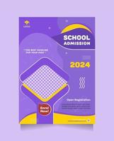 creatief folder en brochure promotionele school- onderwijs toelating ontwerp sjabloon. modern blauw geel ontwerp vector met beeld tijdelijke aanduiding en a4 formaat grootte