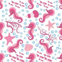 zeepaardje en zeester naadloos patroon. zee leven zomer achtergrond. schattig zee leven. ontwerp voor kleding stof en decor vector