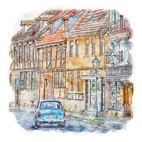 quedlinburg duitsland aquarel schets hand getekende illustratie vector