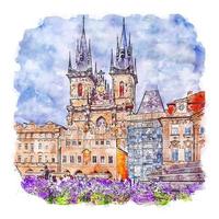 Praag stad Praag aquarel schets hand getekende illustratie vector