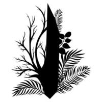 silhouet van boom, bloemen, blad, en Afdeling ontwerp vector