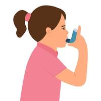 weinig meisje toepassingen een astma inhalator tegen aanval. wereld astma dag. allergie, bronchiale astma kinderen.vector illustratie vector