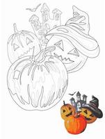 grappig pompoen lantaarns in halloween hoed in tekening stijl, kleur boek, kleur bladzijde voor kinderen en volwassenen vector