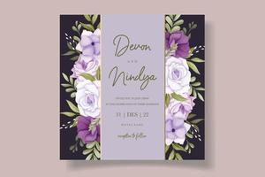 mooi Purper bloem bruiloft uitnodiging kaart ontwerp vector