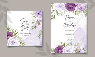 mooi Purper bloem bruiloft uitnodiging kaart ontwerp vector