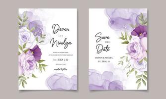 mooi Purper bloem bruiloft uitnodiging kaart ontwerp vector