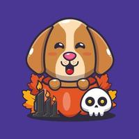 schattig hond in halloween pompoen. schattig halloween tekenfilm illustratie. vector