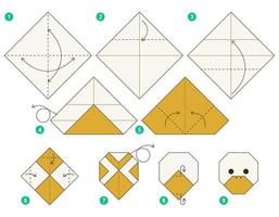 eend origami regeling zelfstudie in beweging model. origami voor kinderen. stap door stap hoe naar maken een schattig origami eendje. vector illustratie.