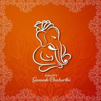 ganesh chaturthi oranje en witte festivalkaart vector