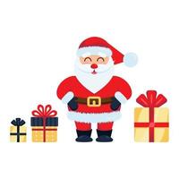 schattig grappig de kerstman claus met geschenk dozen. vector illustratie