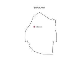 hand- trek dun zwart lijn vector van Swaziland kaart met hoofdstad stad mbabane Aan wit achtergrond.