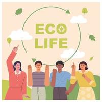 milieu bescherming spandoek. mensen zijn campagne voeren door richten naar de eco-leven bericht. vector