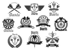 darts sport symbool reeks met dartbord en trofee vector