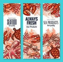 vector zeevruchten en vis voedsel Product banners