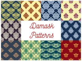 damast naadloos patroon reeks met bloemen ornament vector