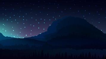 helder nacht donker landschap met bergen aan de horizon vector