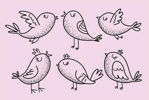 reeks van hand- getrokken tekening schattig vogel. vector