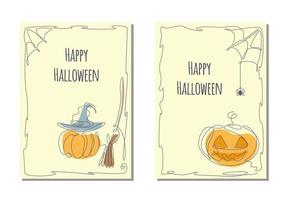 gelukkig halloween reeks van groet kaarten in een lijn stijl. vector voorraad illustratie.
