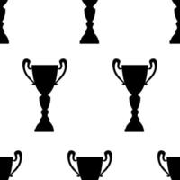 winnaar trofee kop naadloos patroon. zwart gemakkelijk silhouet textuur. kampioenschap prijs voor eerste plaats. vector illustratie.