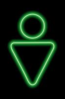 een gemakkelijk gestileerde symbool van een Mens. mannetje teken. groen neon schets Aan een zwart achtergrond. teken Mannen toilet vector