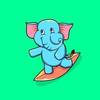 schattig olifant wie is surfing met pret vector