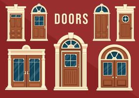 huis architectuur met reeks van deuren en ramen divers vormen, kleuren en maten in sjabloon hand- getrokken tekenfilm vlak achtergrond illustratie vector