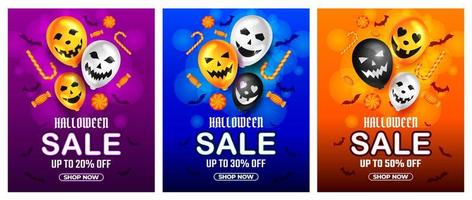 halloween uitverkoop Promotie met eng ballon en snoep vector, gelukkig halloween achtergrond voor bedrijf kleinhandel Promotie, banier, poster, sociaal media, voer, uitnodiging vector