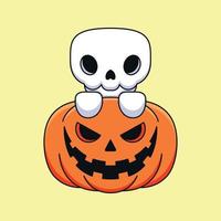 schattig pompoen schedel halloween tekenfilm mascotte tekening kunst hand- getrokken concept vector kawaii icoon illustratie