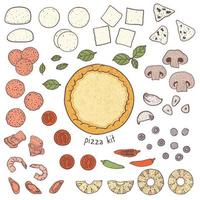 pizza korst en toppings, schetsen illustratie vector