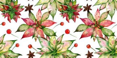 Kerstmis getraceerd waterverf bloemen naadloos patroon vector